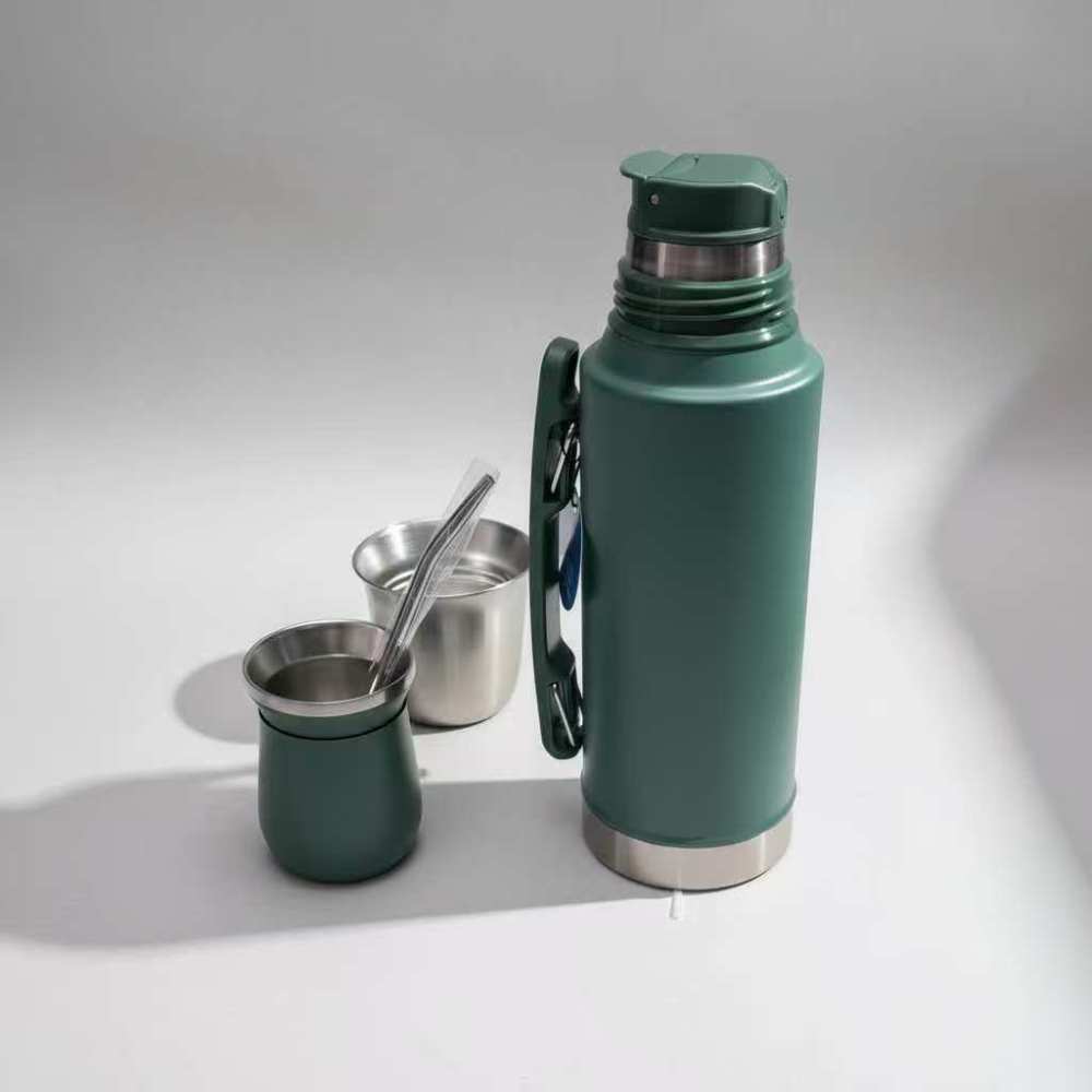 Credrink  Factory Direct wholesale Set Matero Mate System Termo 1L+Mate Termico+ Bombilla   kit -Verde Musgo