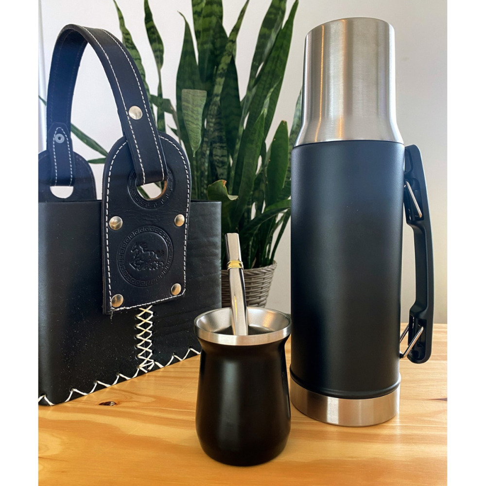 Credrink  Factory Direct wholesale Set Matero Mate System Termo 1L+Mate Termico+ Bombilla   kit -Negro