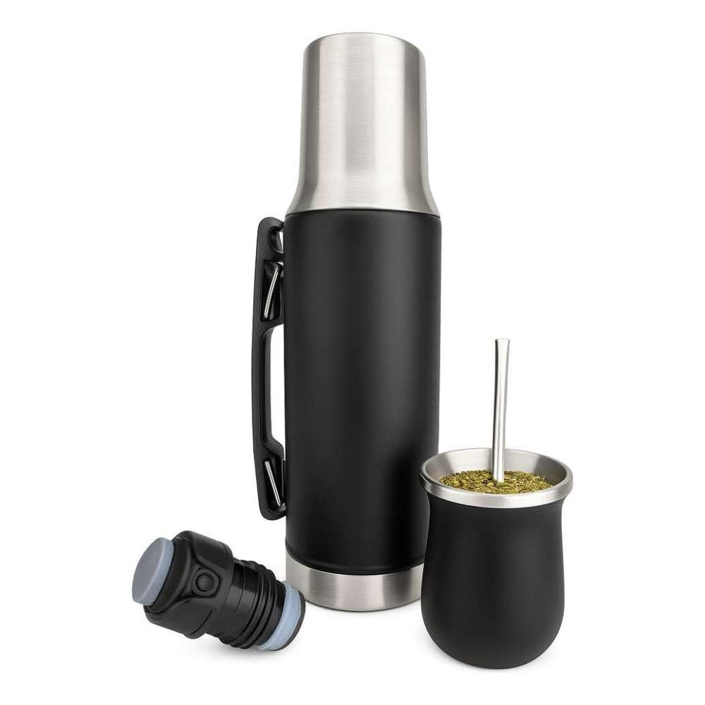 Credrink  Factory Direct wholesale Set Matero Mate System Termo 1L+Mate Termico+ Bombilla   kit -Negro