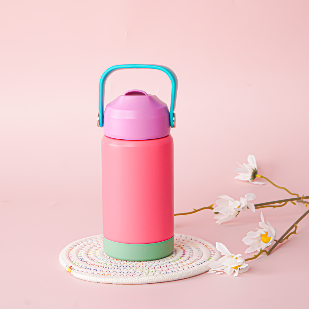 Credrink 12oz 어린이용 스테인리스 스틸 단열 누수 방지 보온병 손잡이 빨대 뚜껑 및 실리콘 부트, BPA 프리 남녀 공용 간편한 사용, 이중벽 진공