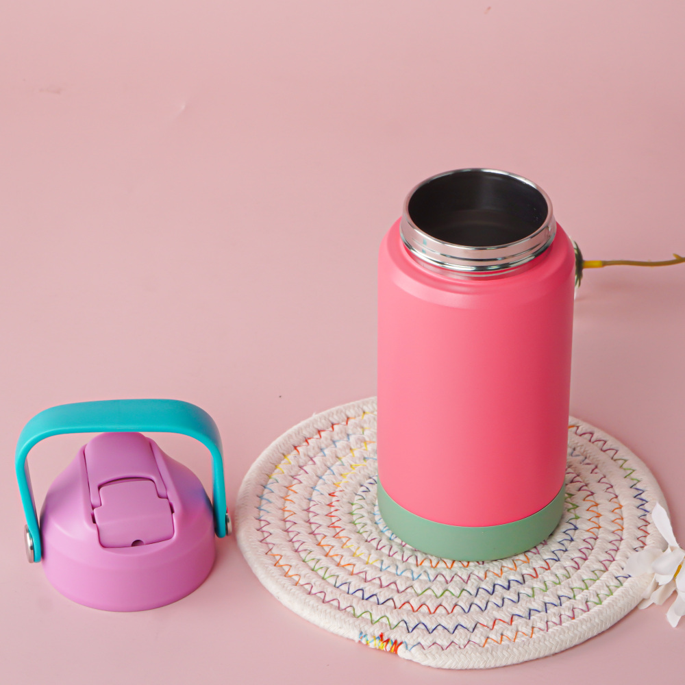 Credrink 12oz 어린이용 스테인리스 스틸 단열 누수 방지 보온병 손잡이 빨대 뚜껑 및 실리콘 부트, BPA 프리 남녀 공용 간편한 사용, 이중벽 진공