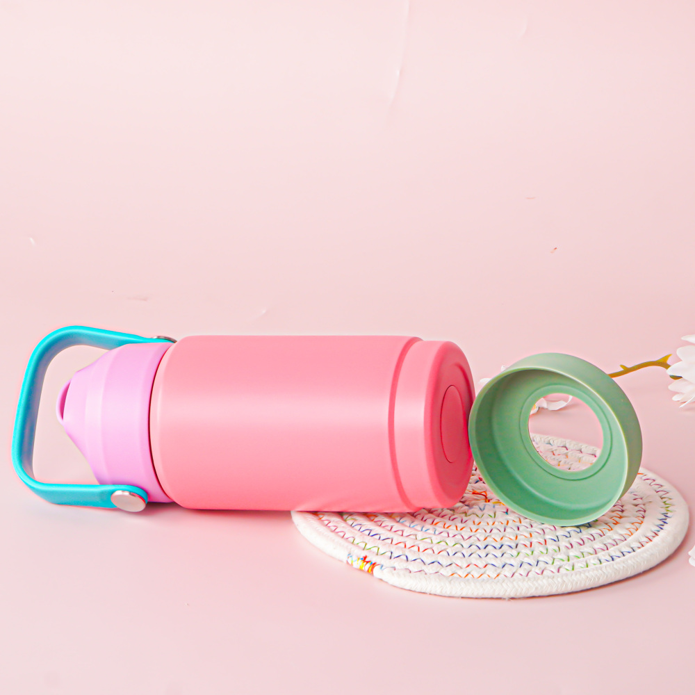 Credrink 12oz 어린이용 스테인리스 스틸 단열 누수 방지 보온병 손잡이 빨대 뚜껑 및 실리콘 부트, BPA 프리 남녀 공용 간편한 사용, 이중벽 진공