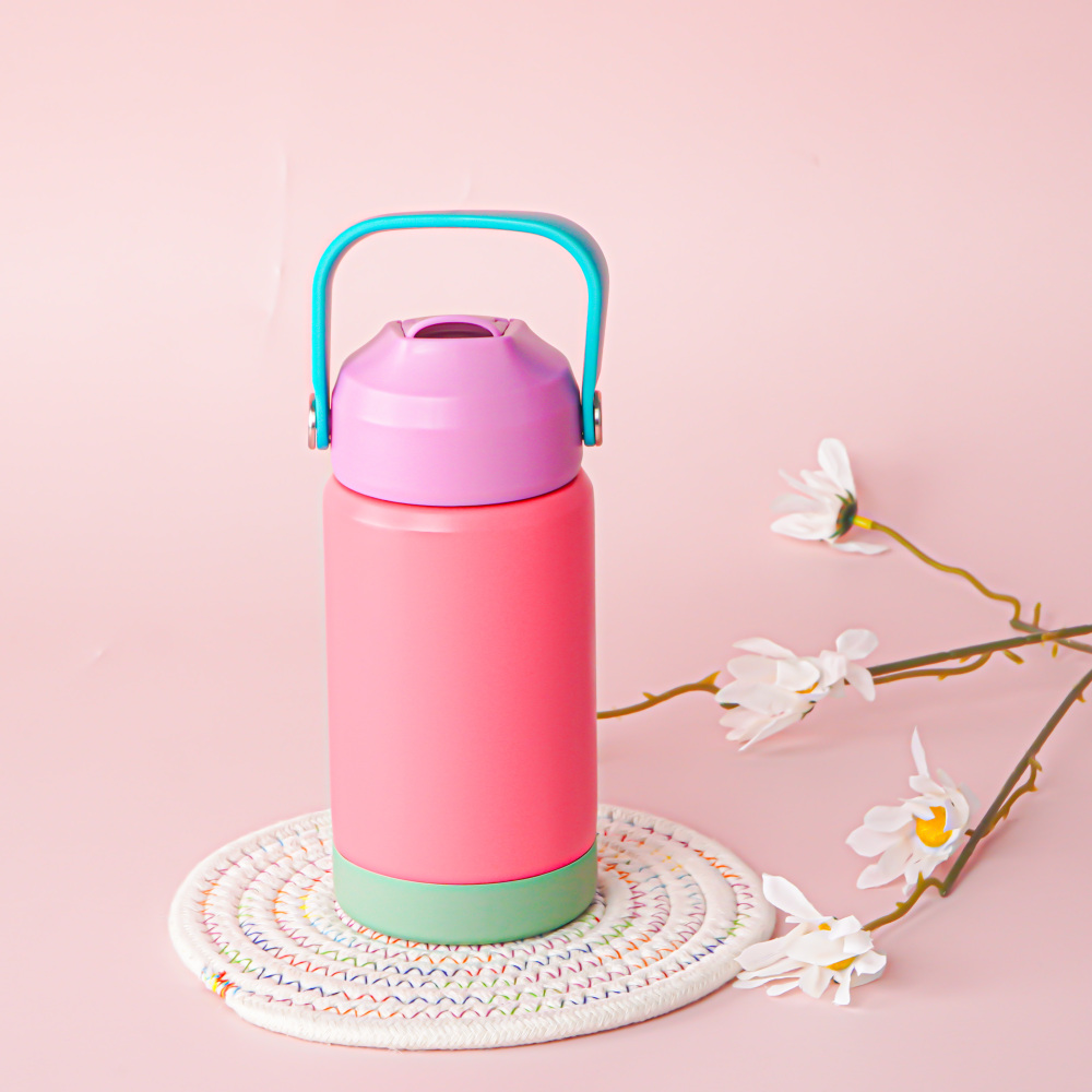 Credrink 12oz 어린이용 스테인리스 스틸 단열 누수 방지 보온병 손잡이 빨대 뚜껑 및 실리콘 부트, BPA 프리 남녀 공용 간편한 사용, 이중벽 진공