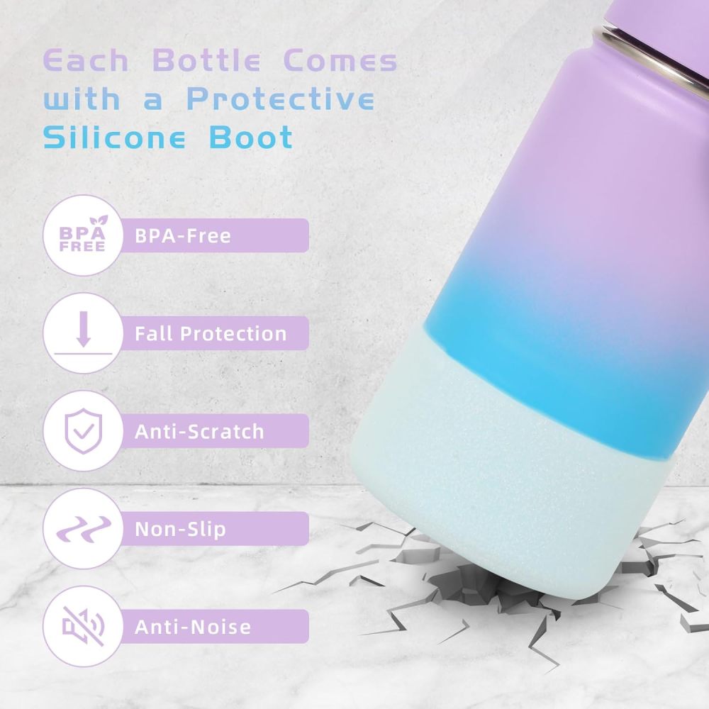 Credrink 12oz kids stainless steel insulated leakproof thermos water bottle with straw Lid and Silicone Boot,BPA-Free Easy Use for Boys&Girls,double wall Vacuum