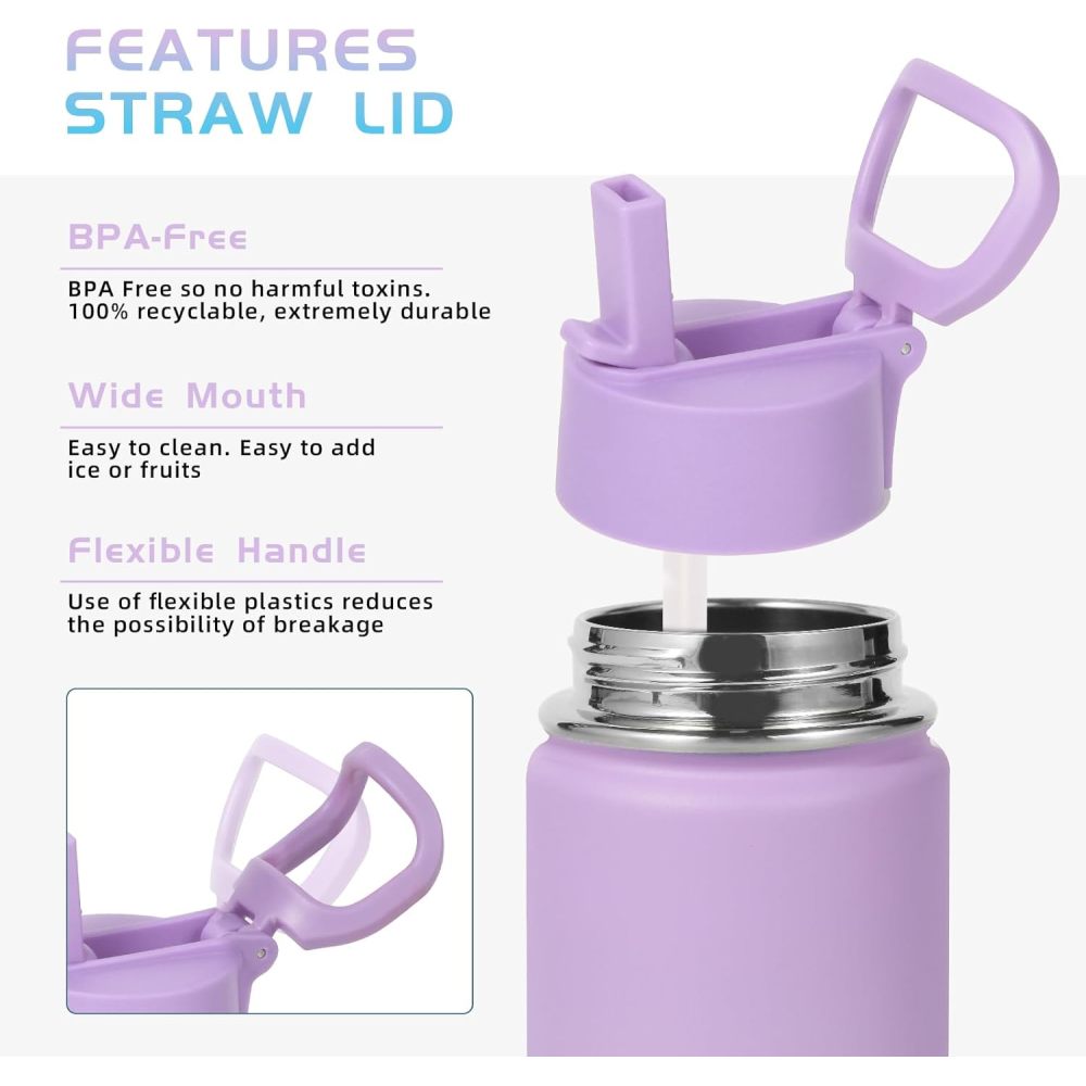 Credrink 12oz kids stainless steel insulated leakproof thermos water bottle with straw Lid and Silicone Boot,BPA-Free Easy Use for Boys&Girls,double wall Vacuum