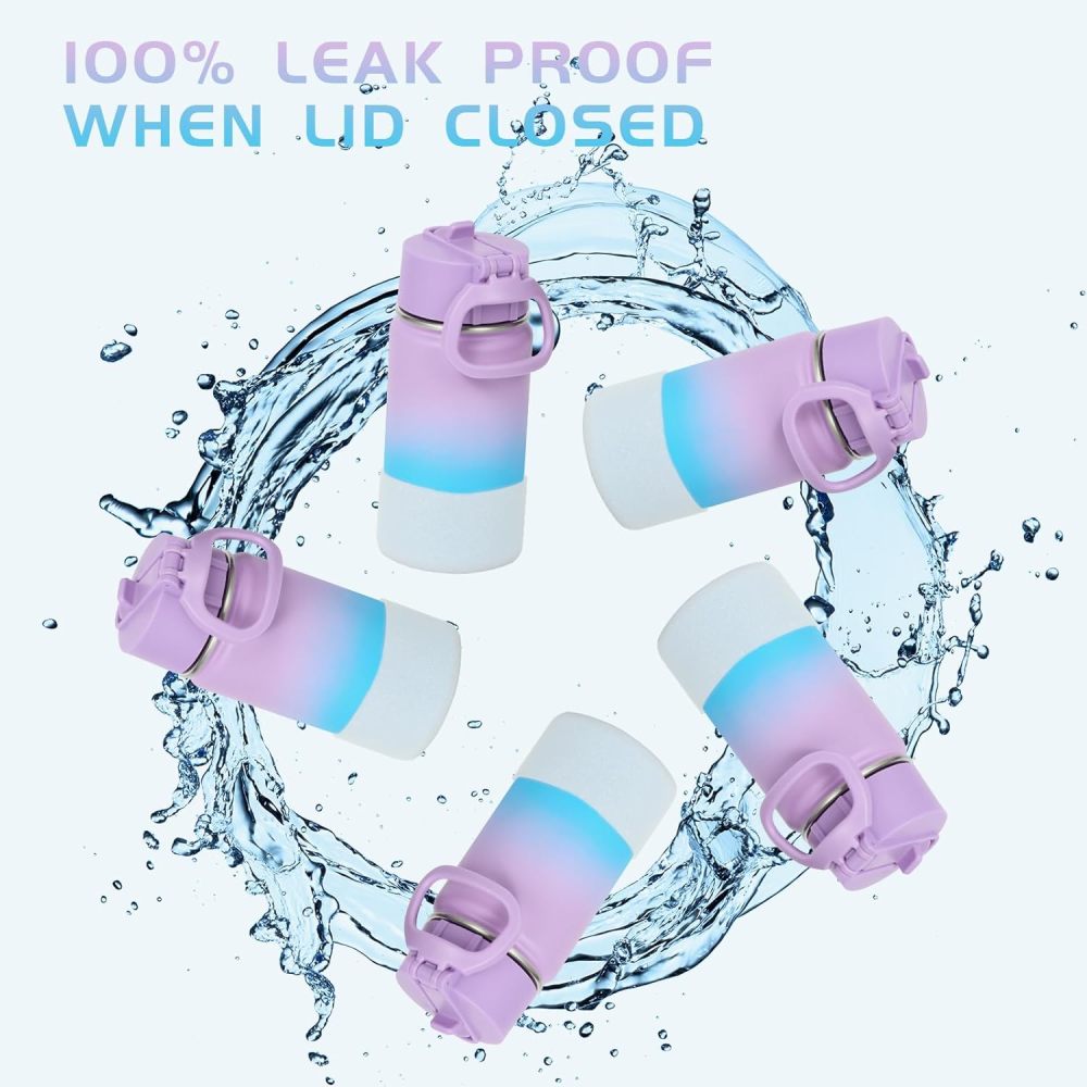 Credrink 12oz kids stainless steel insulated leakproof thermos water bottle with straw Lid and Silicone Boot,BPA-Free Easy Use for Boys&Girls,double wall Vacuum