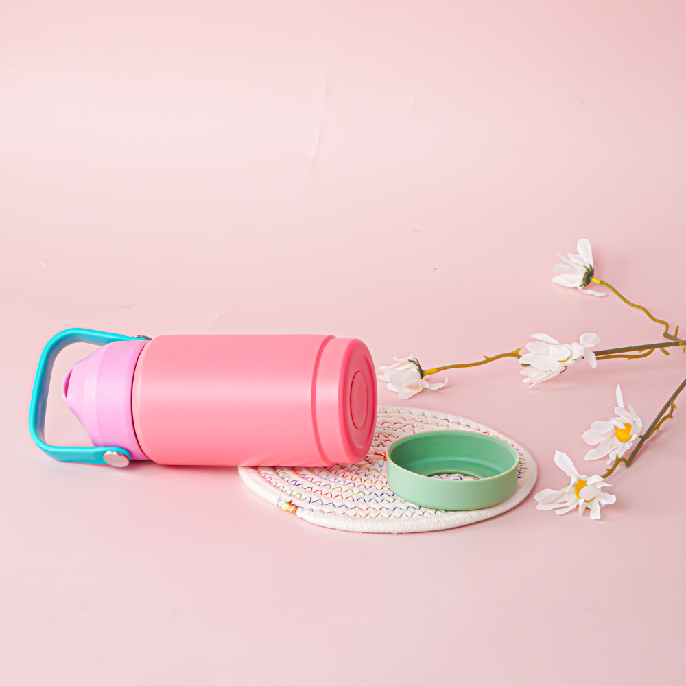 Credrink 12oz 어린이용 스테인리스 스틸 단열 누수 방지 보온병 손잡이 빨대 뚜껑 및 실리콘 부트, BPA 프리 남녀 공용 간편한 사용, 이중벽 진공