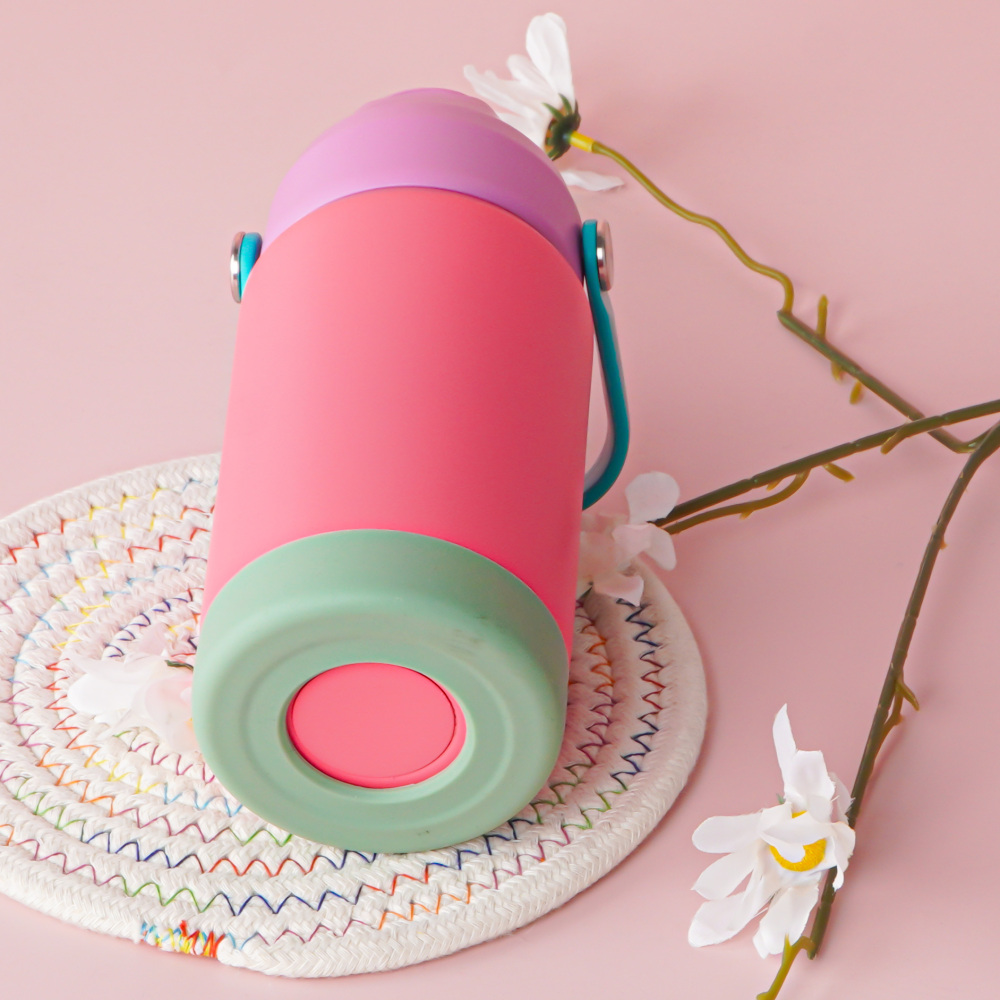 Credrink 12oz 어린이용 스테인리스 스틸 단열 누수 방지 보온병 손잡이 빨대 뚜껑 및 실리콘 부트, BPA 프리 남녀 공용 간편한 사용, 이중벽 진공