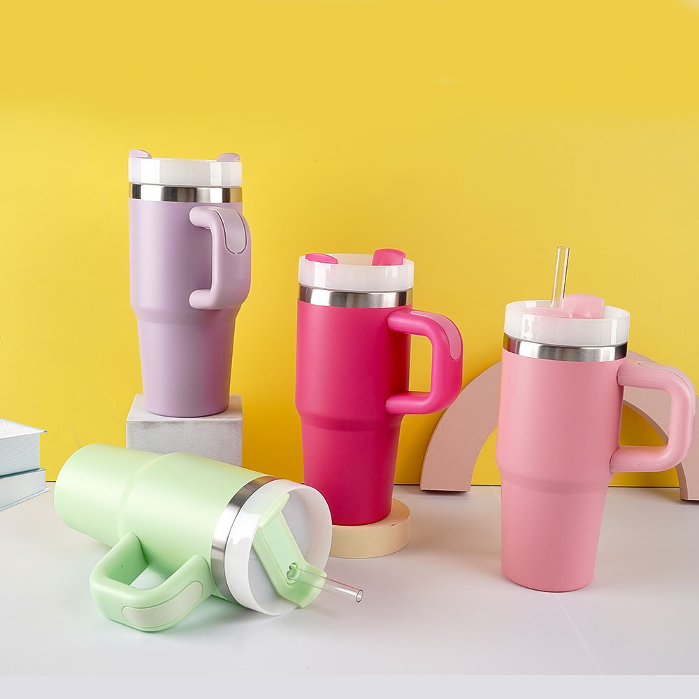 Gobelet Credrink RTS 14 oz avec poignée et paille pour enfants Gobelet isolé sous vide en acier inoxydable Garde le froid, la chaleur et la glace Cadeaux pour enfants Tasses