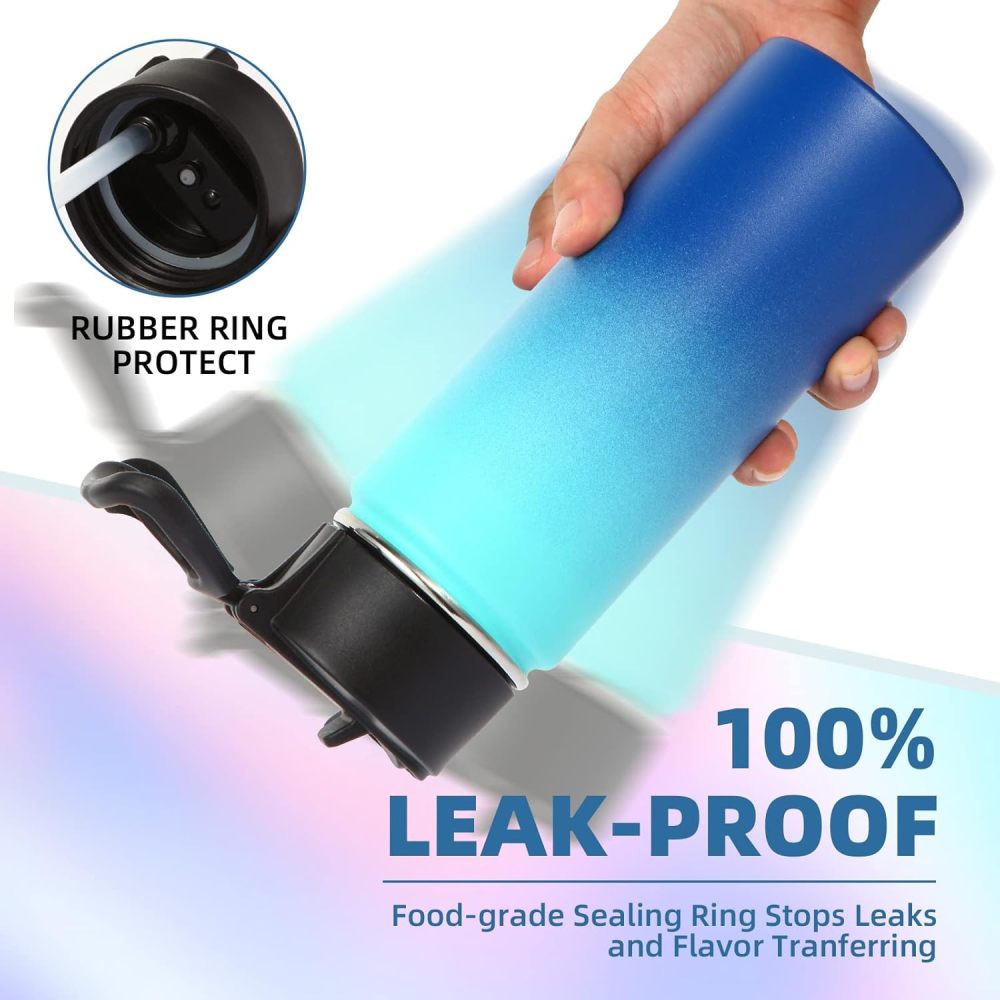 Credrink 18oz Kids Insulated Water Bottle Stainless Steel Water Bottles with Straw Lid Double Wall Vacuum Reusable Metal Thermos Water Bottle Wide Mouth Sports Water Flask For Cold Drink