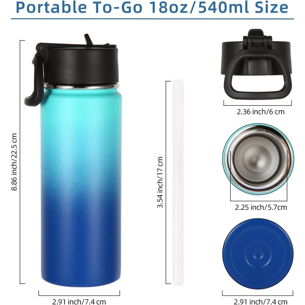 Credrink 18oz Kids Insulated Water Bottle Stainless Steel Water Bottles with Straw Lid Double Wall Vacuum Reusable Metal Thermos Water Bottle Wide Mouth Sports Water Flask For Cold Drink