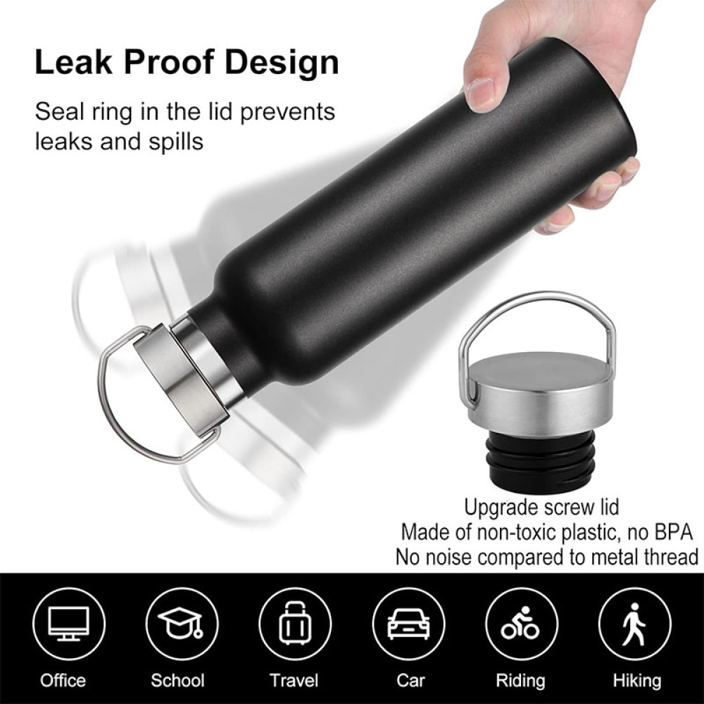 Botella de agua aislada Credrink de 20 oz, botella de agua de acero inoxidable al vacío, botella de agua de boca estándar, botella de agua de metal con tapa con asa