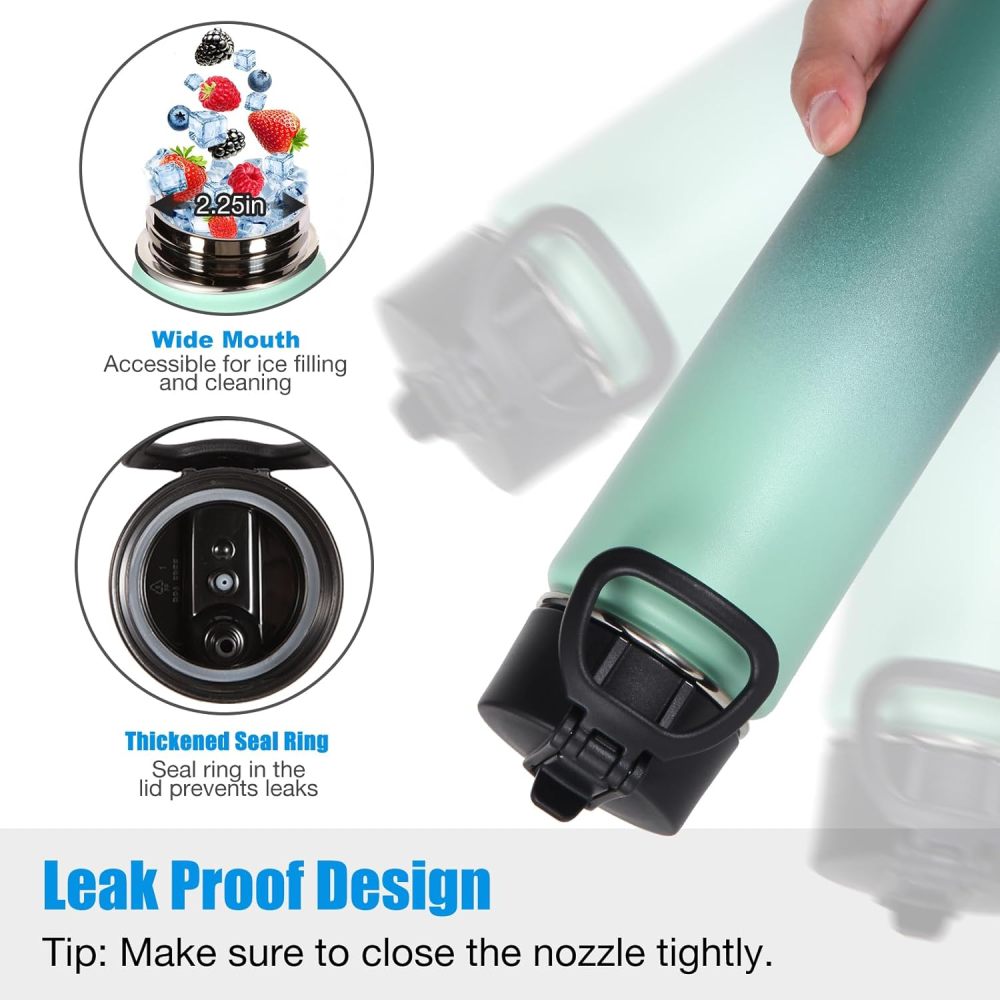 Credrink 24 Ounce Insulated Water Bottle With Straw Lid Stainless Steel Wide Mouth Sport Bottles With Handle Double Wall Vacuum Thermos Keep Cold Reusable Travel Thermal Cups For Holder Gym