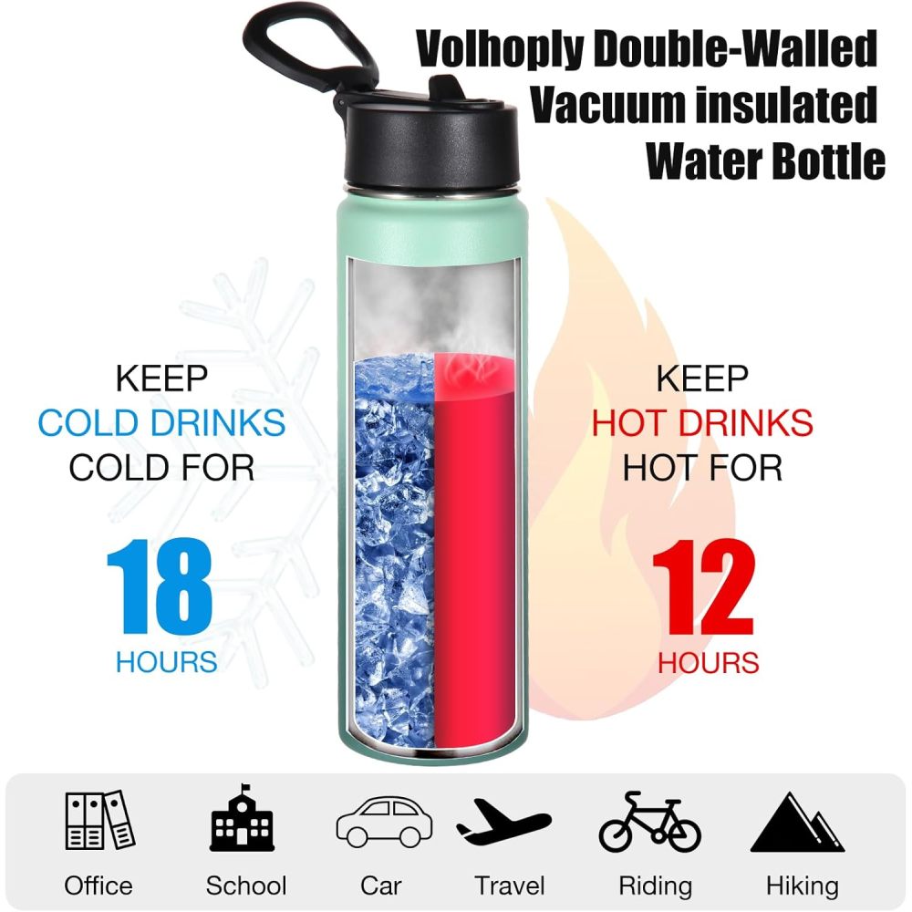 Credrink 24 Ounce Insulated Water Bottle With Straw Lid Stainless Steel Wide Mouth Sport Bottles With Handle Double Wall Vacuum Thermos Keep Cold Reusable Travel Thermal Cups For Holder Gym