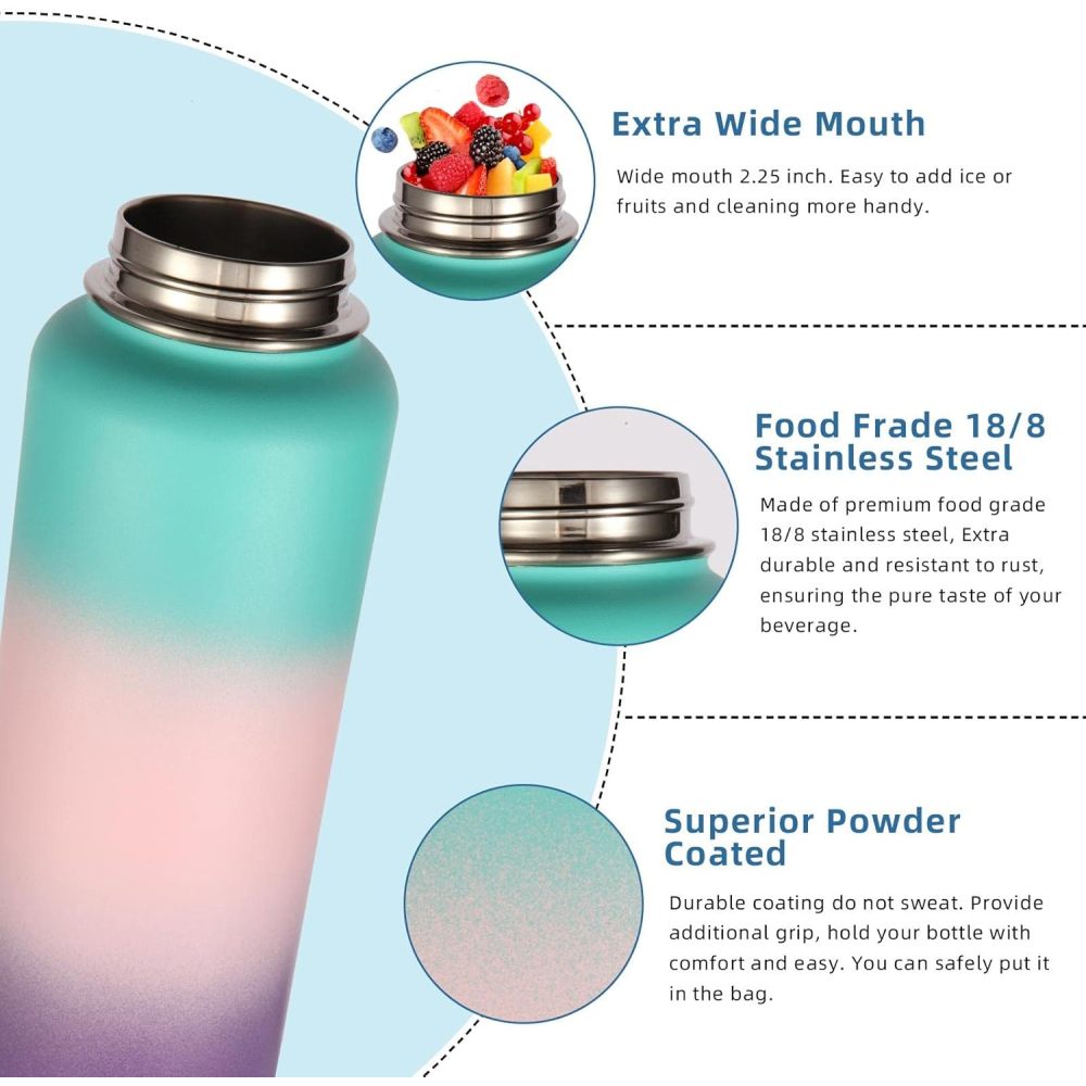 Credrink 40 oz Insulated Water Bottles Paracord Handle Stainless Steel Sports Bottle with Spout Lid Reusable Double Walled Vacuum Metal Travel Thermos with Wide Mouth for Adults 