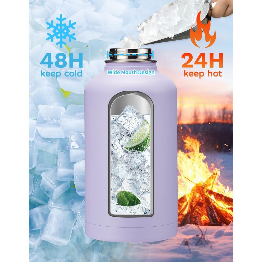 Credrink 64 oz Water Bottle with Straw & Spout Lids Paracord Handle, Carrier Bag, Triple-wall Vacuum Half Gallon Jug Keep Cold 48H Stainless Steel Metal Flask Large Insulated Water Bottle for Man Fitness