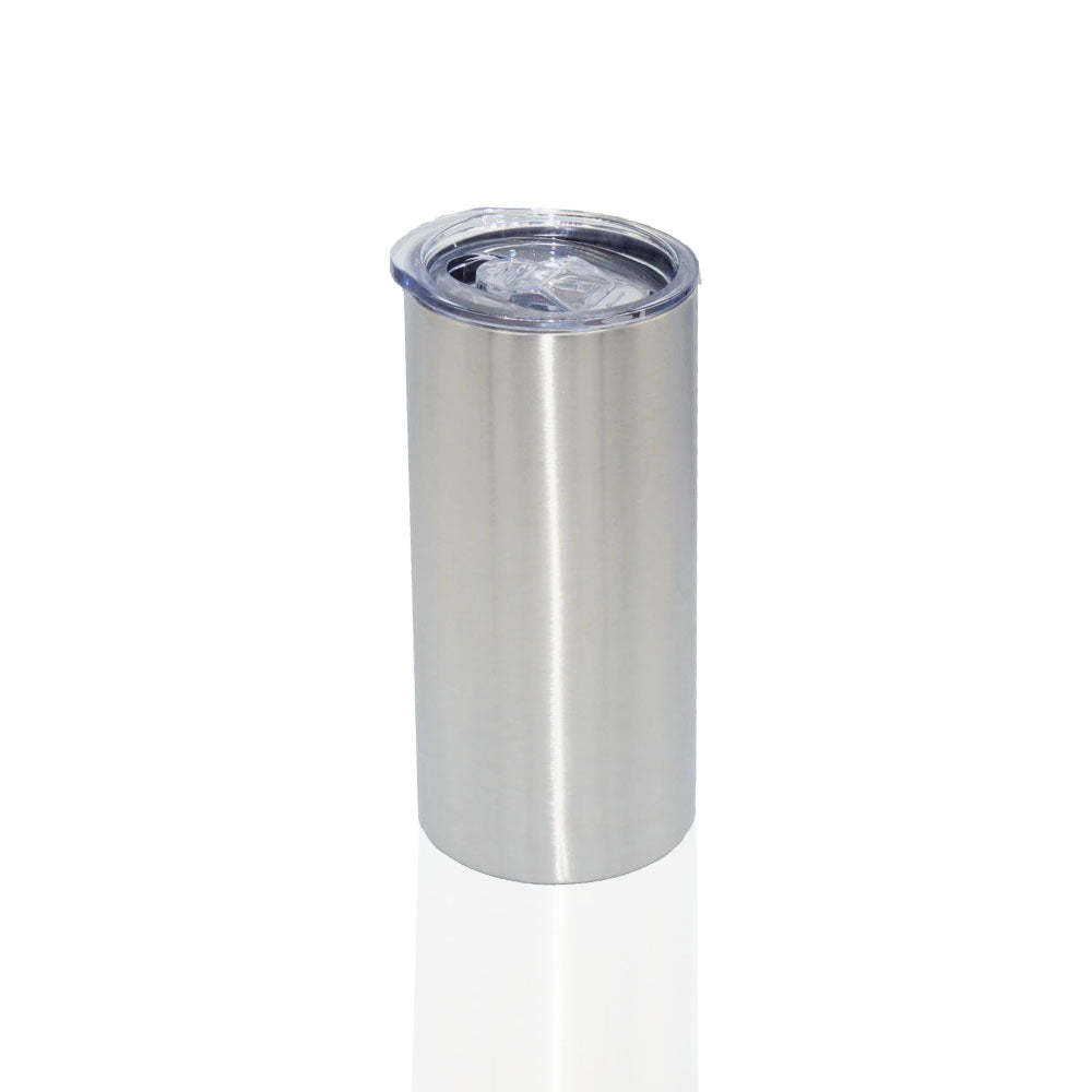 Credrink Factory Direct vente en gros de 15 oz de gobelets minces en acier inoxydable, gobelet isolé à double paroi droit en vrac vierge avec couvercle et paille pour cadeau de bricolage argent