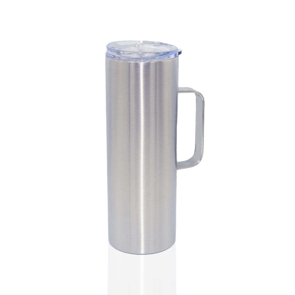 Credrink Factory Direct vente en gros de 20 oz en acier inoxydable gobelets minces avec poignée vierge en vrac gobelet isotherme à double paroi droit avec couvercle et paille pour cadeau de bricolage argent