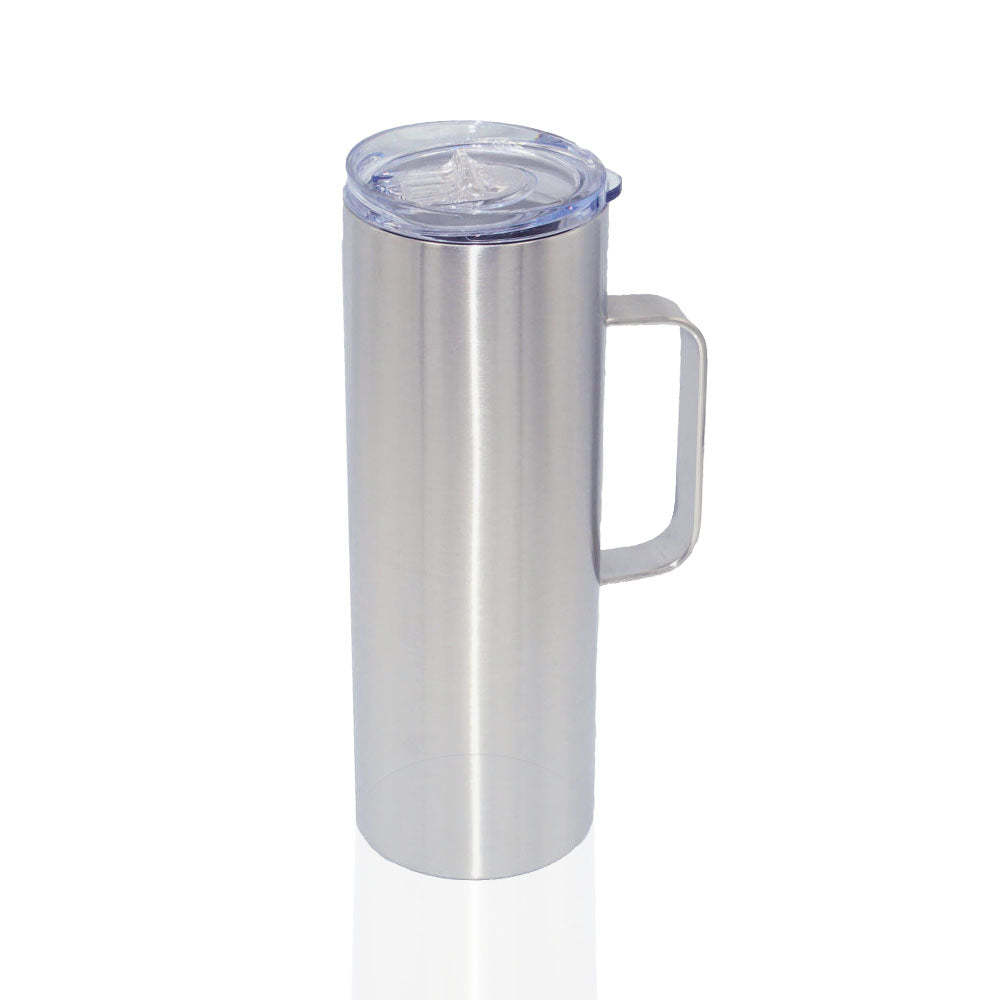 Credrink Factory Direct vente en gros de 20 oz en acier inoxydable gobelets minces avec poignée vierge en vrac gobelet isotherme à double paroi droit avec couvercle et paille pour cadeau de bricolage argent