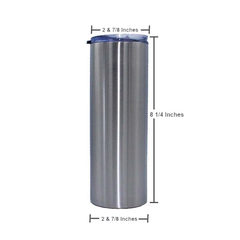 Credrink Factory Direct vente en gros de 20 oz de gobelets minces en acier inoxydable, gobelet isolé à double paroi droit en vrac vierge avec couvercle et paille pour cadeau de bricolage argent