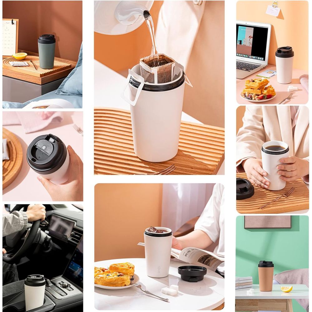 Tasse de voyage en céramique Credrink 380 ml, tasse réutilisable avec doublure en céramique, tasse isotherme en céramique, étanche, respectueuse de l'environnement pour boissons chaudes et froides