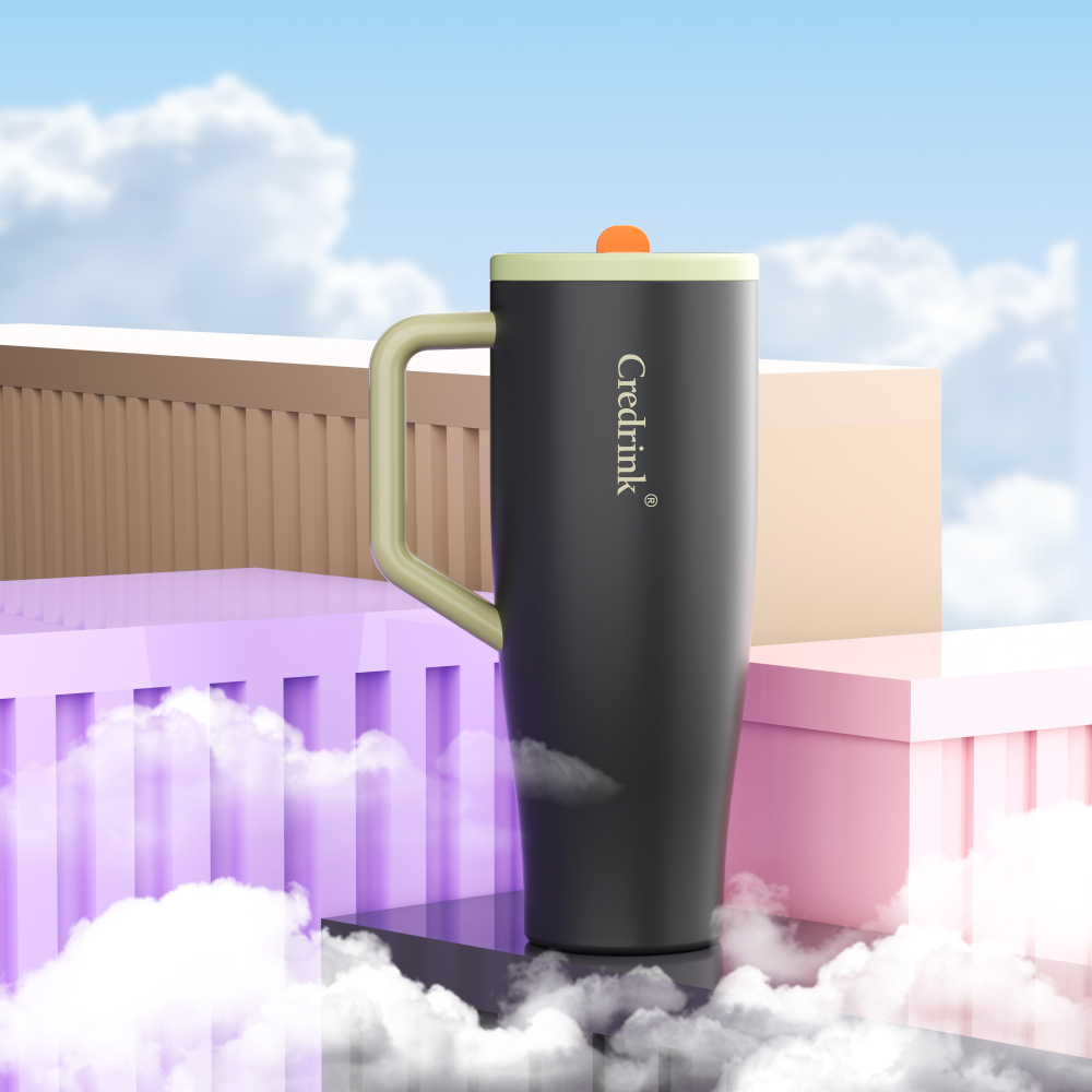 Gobelet de voyage Credrink 1.2 L 40 oz avec poignée, couvercle anti-poussière simple, couvercle à paille, porte-gobelet de voiture, anti-fuite, bouteille d'eau STANLEY réutilisable et isolée, HYDRO JUG, GOBELET en acier inoxydable