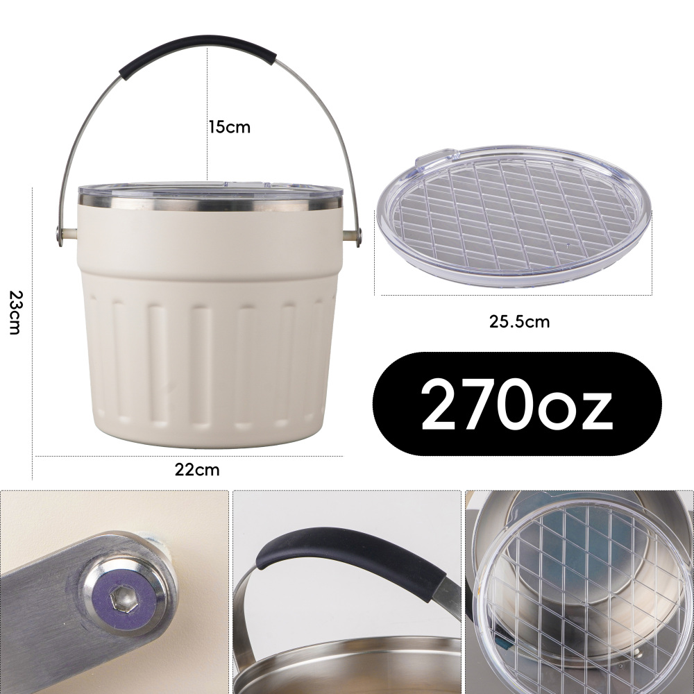 Seau à glace isotherme avec couvercle, vente en gros directe d'usine Credrink, seau à glace à double paroi en acier inoxydable personnalisé de 270 oz avec couvercle en plastique et poignée de transport confortable, grands seaux à glace pour fêtes avec couvercle