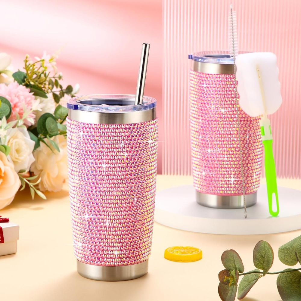 Vasos con diamantes de imitación Credrink, tazas brillantes de 20 oz, botellas de agua con purpurina, tazas aisladas al vacío de acero inoxidable para mujeres, cumpleaños, día de la enfermera, día de la madre, bodas, regalos de agradecimiento