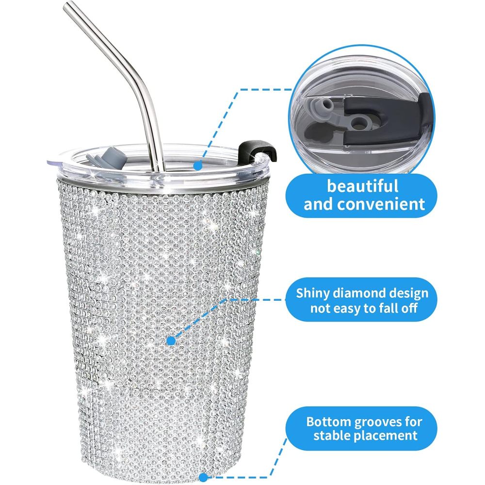 Bouteille isotherme rechargeable en acier inoxydable avec paille en diamant Bling de 16 oz de Credrink