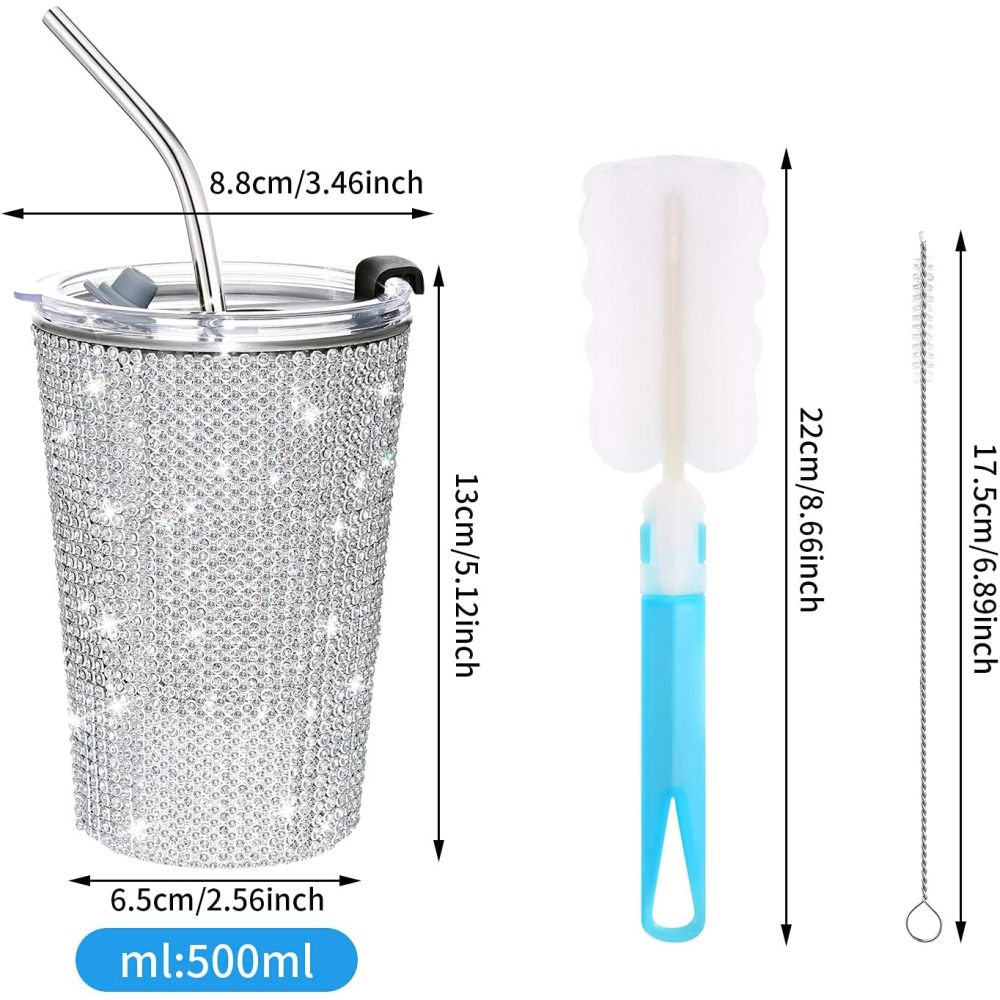 Bouteille isotherme rechargeable en acier inoxydable avec paille en diamant Bling de 16 oz de Credrink