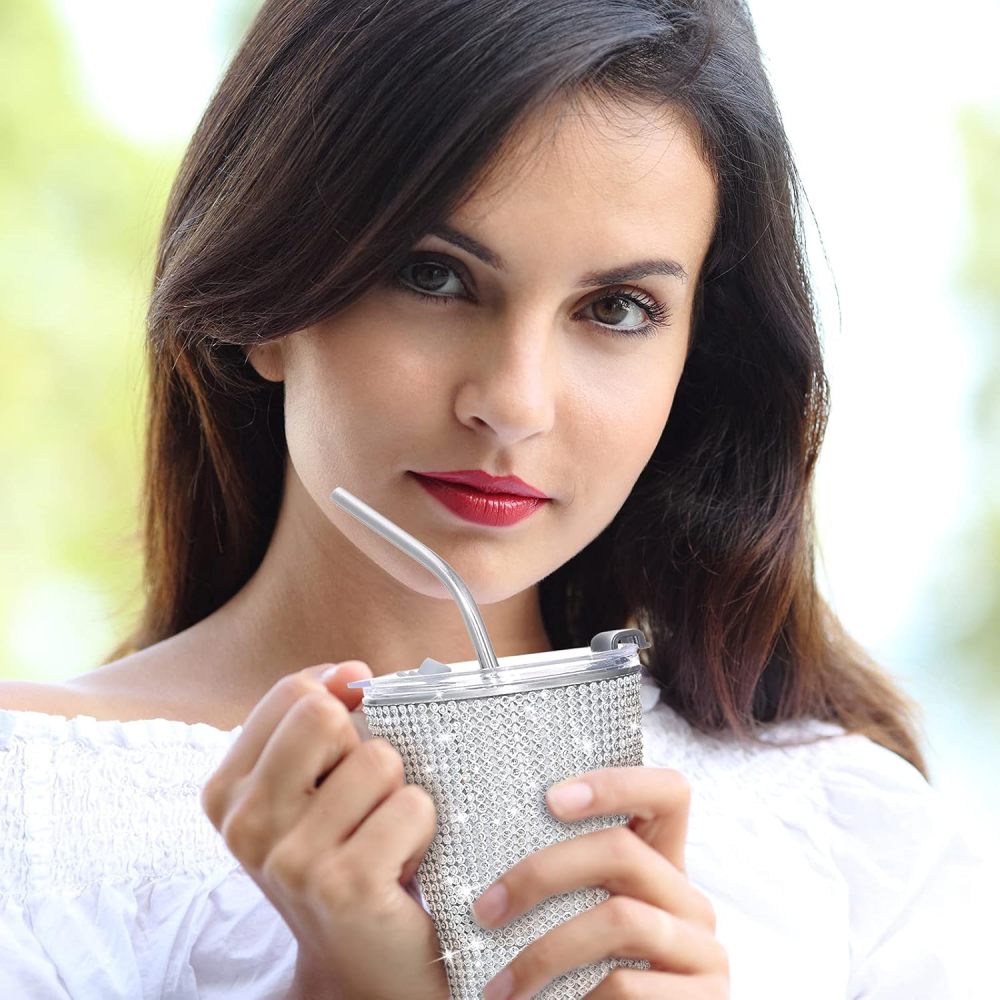 Bouteille isotherme rechargeable en acier inoxydable avec paille en diamant Bling de 16 oz de Credrink