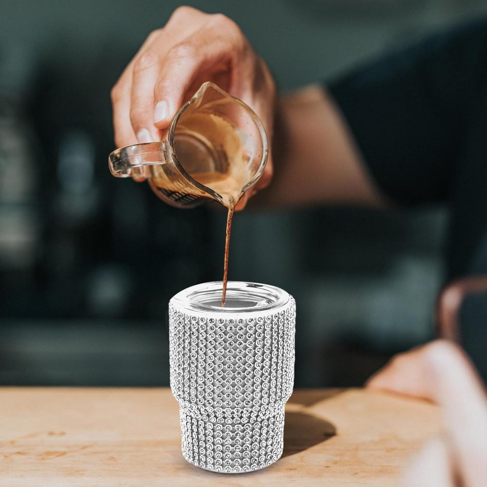Credrink  Mini Tumbler Shot Glass Diamond Shot Glass Stainless Steel Bling Tumbler with Straw and Lid Shot Glass Tumbler for Champagne Cocktails Beer Parties Travel