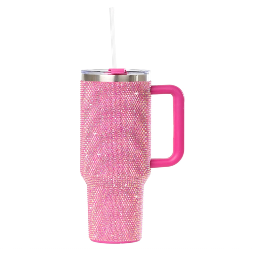Vaso Credrink de 40 oz con asa, vaso con purpurina, vaso con diamantes de imitación, vasos brillantes, botella de agua de acero inoxidable, vaso con diamantes tachonados para mujeres, regalos de cumpleaños para mujeres