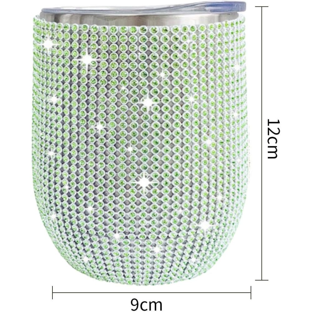Credrink 12oz/350ml 스파클 텀블러 컬렉션, 글리터 블링 다이아몬드 라인스톤 와인 텀블러, 뚜껑과 빨대가 있는 스테인리스 스틸 단열 컵