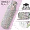 Credrink Diamond Water Bottle 25 oz Cute Rhinestone Water Bottles for Women Stainless Steel Bling Tumbler Refillable Bling Cups with Rhinestones Crystal Insulated Bottles with Sponge Cup Brush