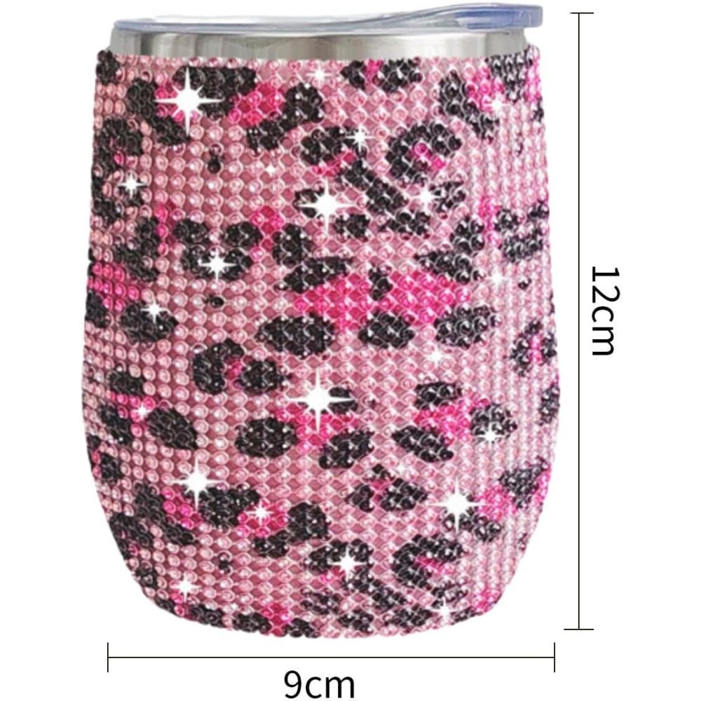 Credrink 12oz/350ml 스파클 텀블러 컬렉션, 글리터 블링 다이아몬드 라인스톤 와인 텀블러, 뚜껑과 빨대가 있는 스테인리스 스틸 단열 컵