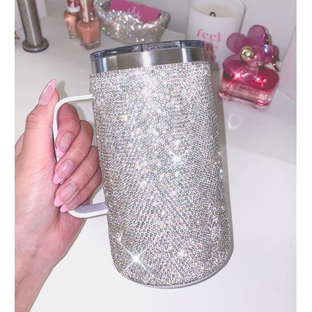 Botella de agua para viaje de acero inoxidable con aislamiento al vacío, elegante, de 750 ml, con diamantes de imitación y tapa con asa, de Credrink