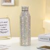 Credrink Diamond Water Bottle 25 oz Cute Rhinestone Water Bottles for Women Stainless Steel Bling Tumbler Refillable Bling Cups with Rhinestones Crystal Insulated Bottles with Sponge Cup Brush
