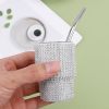 Credrink  Mini Tumbler Shot Glass Diamond Shot Glass Stainless Steel Bling Tumbler with Straw and Lid Shot Glass Tumbler for Champagne Cocktails Beer Parties Travel