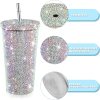 Credrink 24oz Studded Bling Diamond Tumbler Glitter Water Bottle with Lid Stainless Steel Vacuum Thermal Straw Tumbler Rhinestone Tumbler