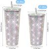 Credrink 24oz Studded Bling Diamond Tumbler Glitter Water Bottle with Lid Stainless Steel Vacuum Thermal Straw Tumbler Rhinestone Tumbler