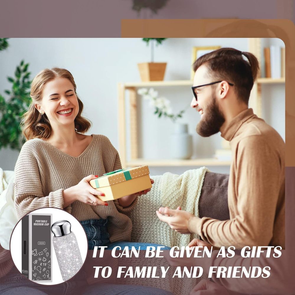 Botella de agua con diamantes de imitación Credrink, botella de agua con diamantes brillantes, regalo de Navidad para mujeres, botella térmica de acero inoxidable, taza aislada rellenable, botellas de agua con purpurina para mujeres, botellas, 260 ml