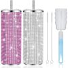 Bouteille d'eau Credrink de 20 oz avec paillettes et diamants, gobelet en acier inoxydable, gobelet isotherme avec couvercle, paille de couleur aléatoire, brosse à paille pour femme
