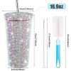 Credrink Studded Bling Diamond Tumbler Glitter Water Bottle with Lid Stainless Steel Vacuum Thermal Straw Tumbler Rhinestone Tumbler