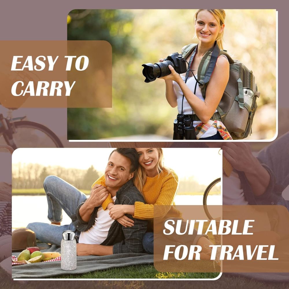 Botella de agua con diamantes de imitación Credrink, botella de agua con diamantes brillantes, regalo de Navidad para mujeres, botella térmica de acero inoxidable, taza aislada rellenable, botellas de agua con purpurina para mujeres, botellas, 260 ml