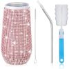 Credrink Bling Cups Gobelet à strass avec paille Bouteille d'eau à paillettes Gobelet à paille en acier inoxydable Gobelet isotherme Bling avec couvercle et brosse pour femmes
