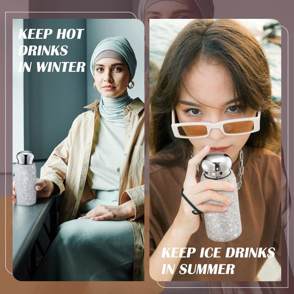 Botella de agua con diamantes de imitación Credrink, botella de agua con diamantes brillantes, regalo de Navidad para mujeres, botella térmica de acero inoxidable, taza aislada rellenable, botellas de agua con purpurina para mujeres, botellas, 260 ml