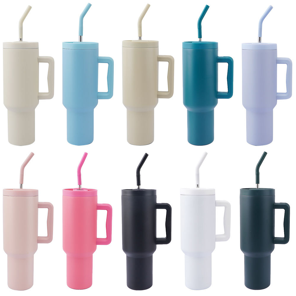 Gobelet Credrink de 40 oz avec poignée et paille Gobelet isotherme 100 % étanche avec couvercle et paille Tasse de voyage en acier inoxydable