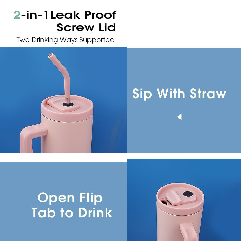 Gobelet Credrink de 40 oz avec poignée et paille Gobelet isotherme 100 % étanche avec couvercle et paille Tasse de voyage en acier inoxydable