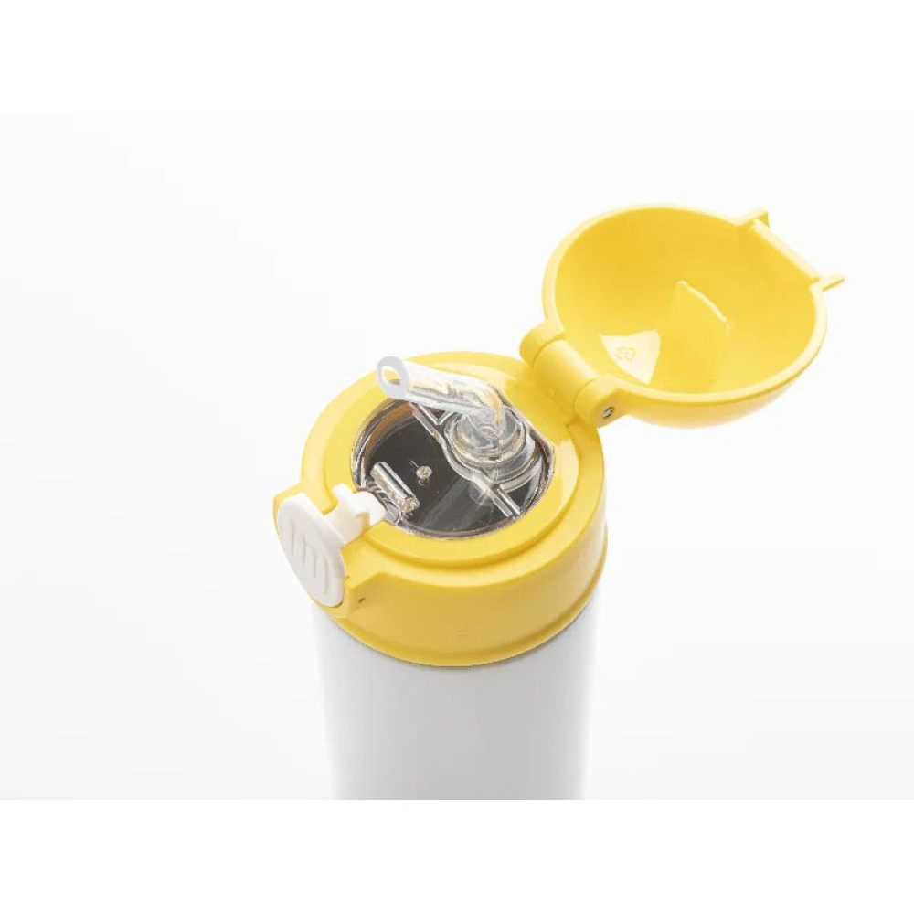 Credrink Factory Direct wholesale Sublimation blank 12oz/360ml Kids Stainless Steel Water Bottle With Plastic Straw & Yellow Cap(White)